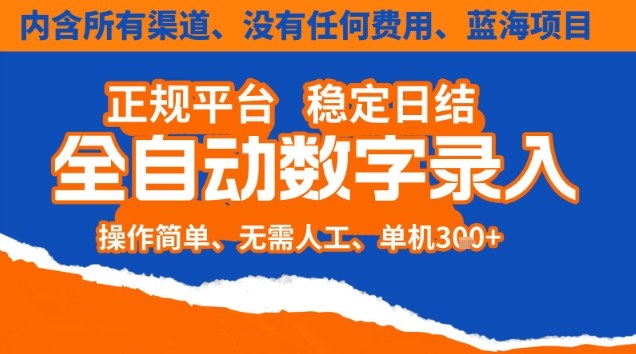 全自动数字录入，单机日入3张+，内含所有渠道全程免费零成本，操作简单可矩阵开干【揭秘】-百货大全