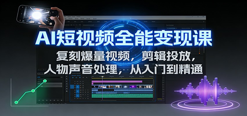 AI短视频全能变现课:复刻爆量视频,剪辑投放,人物声音处理,从入门到精通-百货大全