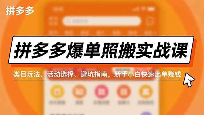 拼多多爆单照搬实战课，类目玩法、活动选择、避坑指南，新手小白快速出单赚钱-百货大全