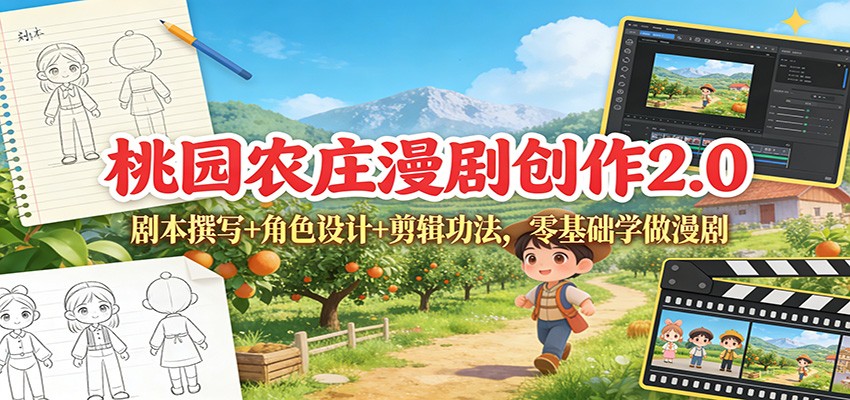 桃园农庄漫剧创作2.0：剧本撰写+角色设计+剪辑功法，零基础学做漫剧-百货大全