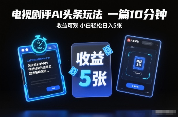 电视剧评AI头条玩法，一篇10分钟，收益可观，小白轻松日入5张+【独家】-百货大全
