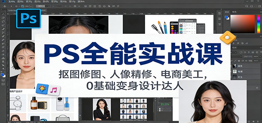 PS全能实战课：抠图修图、人像精修、电商美工，0基础变身设计达人-百货大全