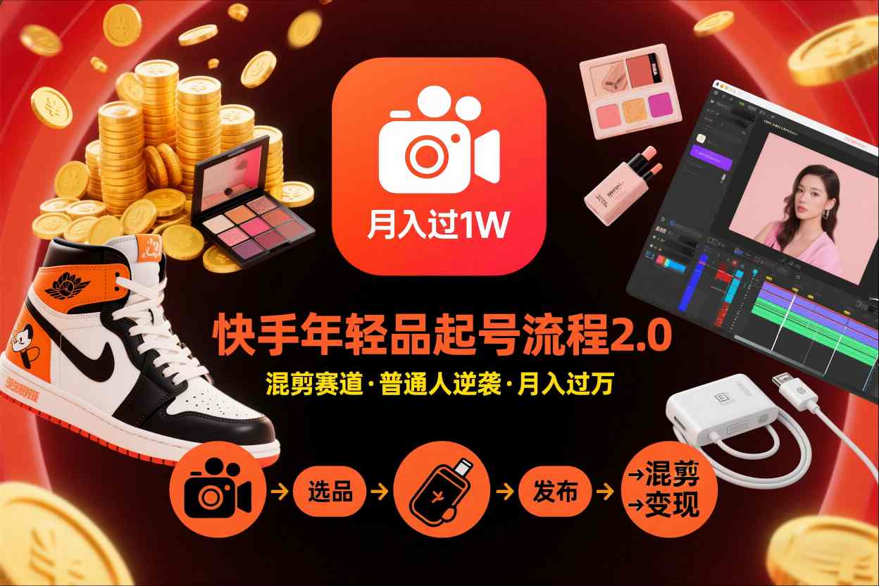 快手短视频带货年轻品起号流程2.0，快手年轻品混剪赛道，普通人也能月入过1W-百货大全