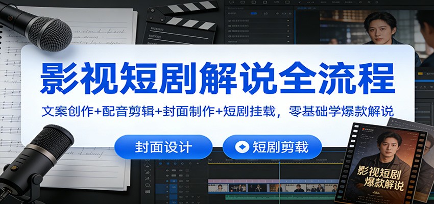 影视短剧解说全流程：文案创作+配音剪辑+封面制作+短剧挂载，零基础学爆款解说-百货大全