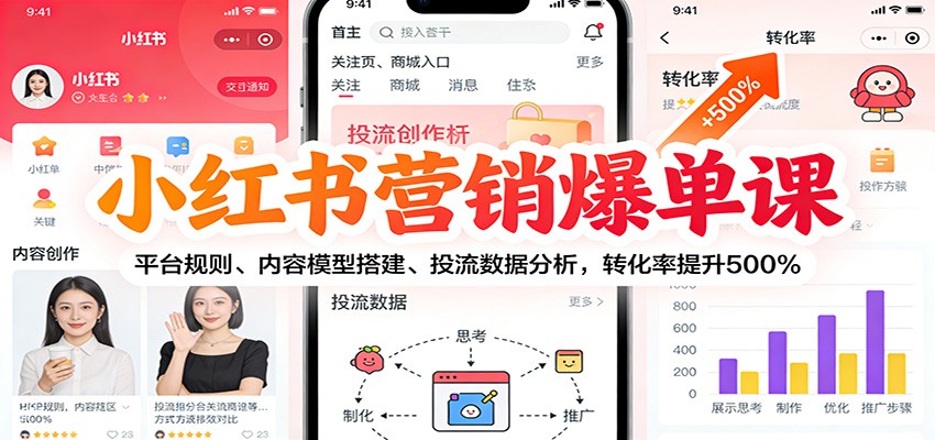 小红书营销爆单课：平台规则、内容模型搭建、投流数据分析，转化率提升500%-百货大全
