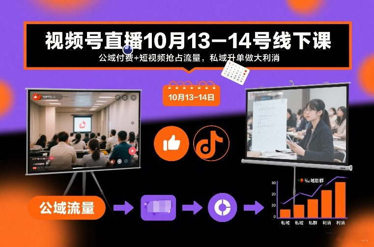视频号直播10月13-14号线下课，公域付费+短视频抢占流量，私域升单做大利消-百货大全
