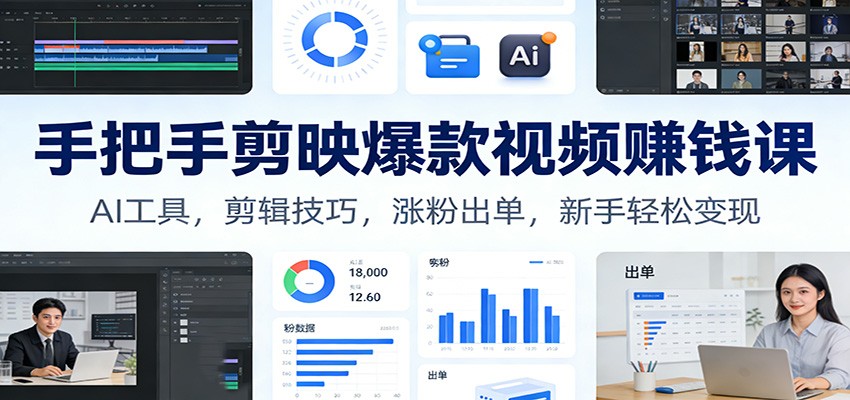 手把手剪映爆款视频赚钱课：AI工具，剪辑技巧，涨粉出单，新手轻松变现-百货大全