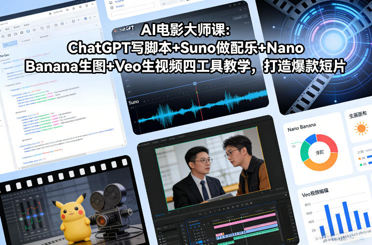 AI电影大师课：ChatGPT写脚本+Suno做配乐+Nano Banana生图+Veo生视频，打造爆款短片-百货大全