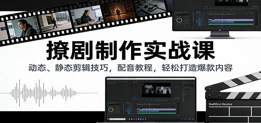 撩剧制作实战课：动态、静态剪辑技巧，配音教程，轻松打造爆款内容-百货大全