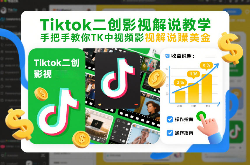 Tiktok二创影视解说教学，手把手教你TK中视频影视解说賺美金(更新26年1月)-百货大全
