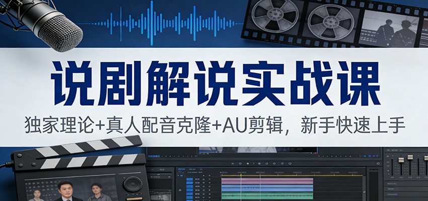 说剧解说实战课：独家理论+真人配音克隆+AU剪辑，新手快速上手-百货大全