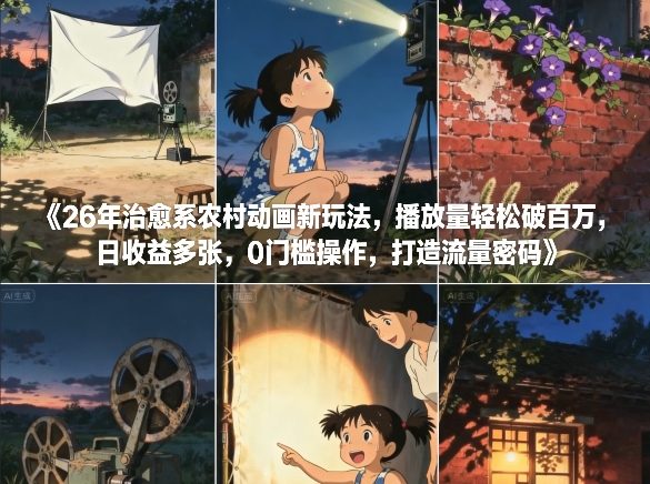 26年治愈系农村动画新玩法，播放量轻松破百万，日收益多张，0门槛操作，打造流量密码-百货大全