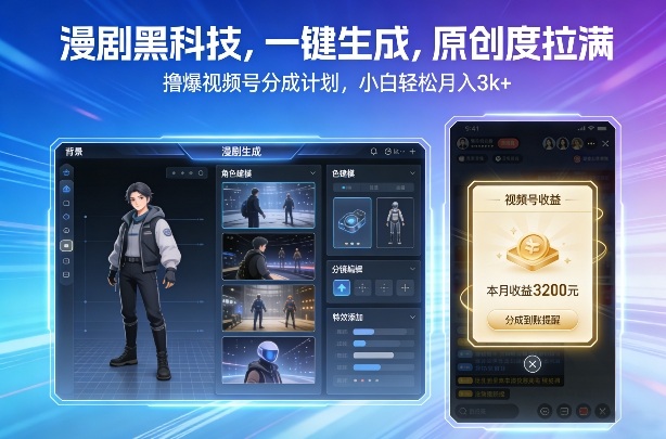 漫剧黑科技，一键生成，原创度拉满，撸爆视频号分成计划，小白轻松月入3k+-百货大全