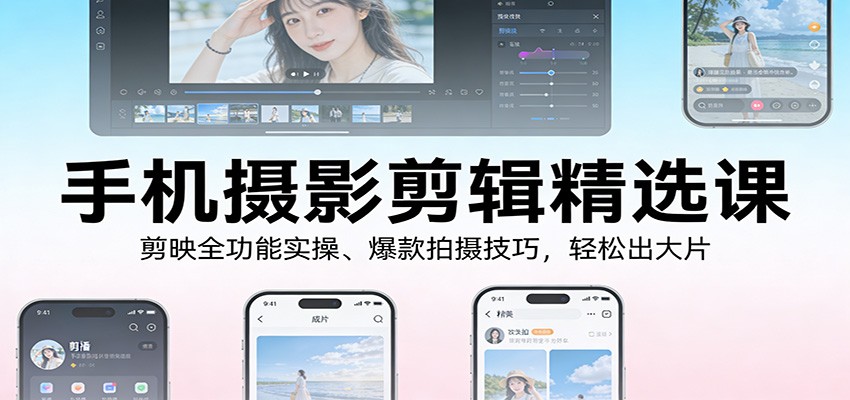手机摄影剪辑精选课：剪映全功能实操、爆款拍摄技巧，轻松出大片-百货大全