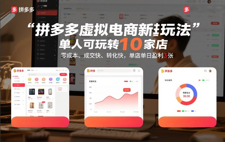 拼多多虚拟电商新玩法，单人可玩转10家店，零成本、成交快、转化快，单店单日盈利3张【揭秘】-百货大全