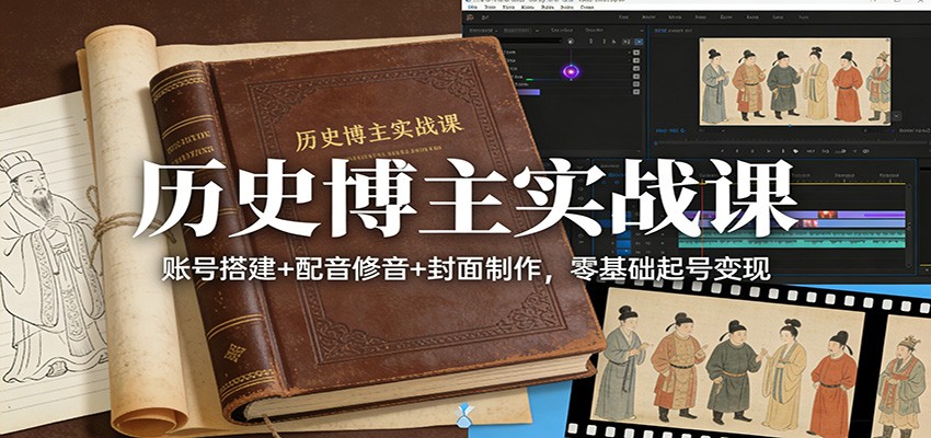 历史博主实战课：账号搭建+配音修音+封面制作，零基础起号变现-百货大全