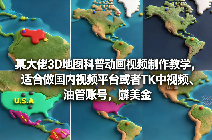某大佬3D地图科普动画视频制作教学，适合做国内视频平台或者TK中视频、油管账号，賺美金-百货大全