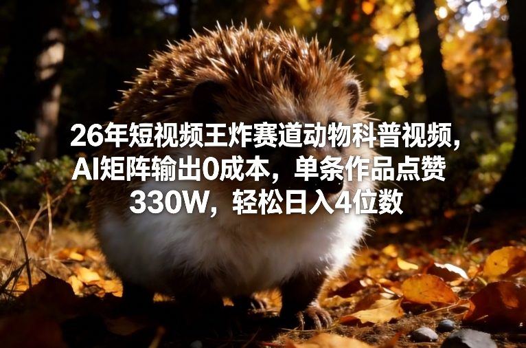 26年短视频王炸赛道动物科普视频，AI矩阵输出0成本，单条作品点赞330W，轻松日入4位数-百货大全
