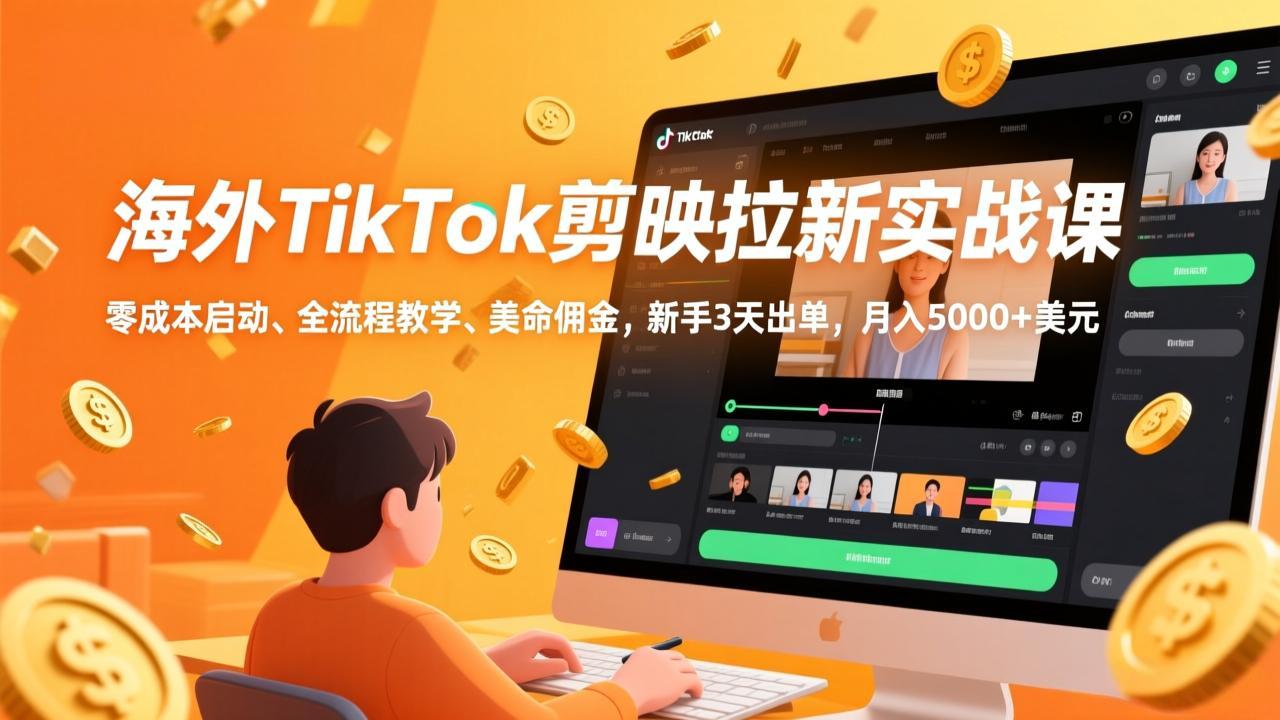海外TikTok剪映拉新实战课，零成本启动、全流程教学、美金佣金，新手3天出单，月入5000+美元-百货大全