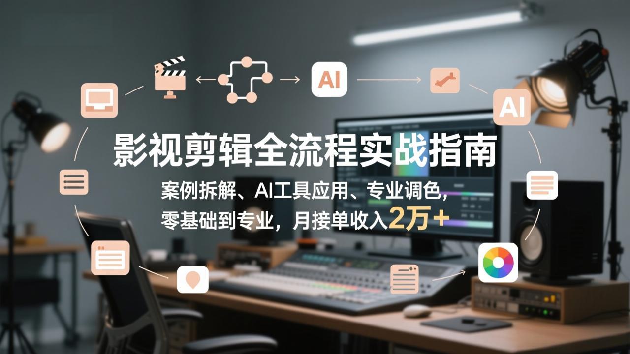 影视剪辑全流程实战指南，案例拆解、AI工具应用、专业调色，零基础到专业，月接单收入2万+-百货大全