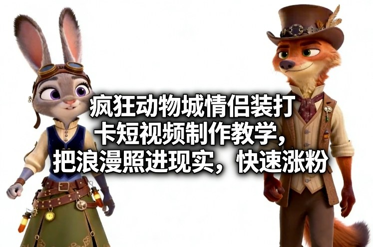疯狂动物城情侣装打卡短视频制作教学，把浪漫照进现实，快速涨粉-百货大全