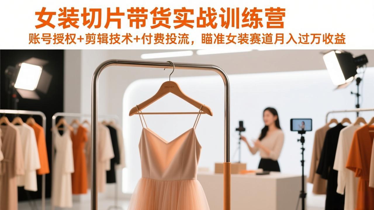 女装切片带货实战训练营，账号授权+剪辑技术+付费投流，瞄准女装赛道月入过万收益-百货大全