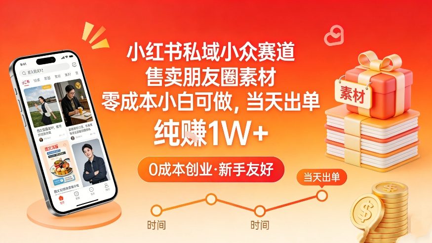 小红书私域小众赛道，售卖朋友圈素材，零成本小白可做，当天出单，月入1W+-百货大全