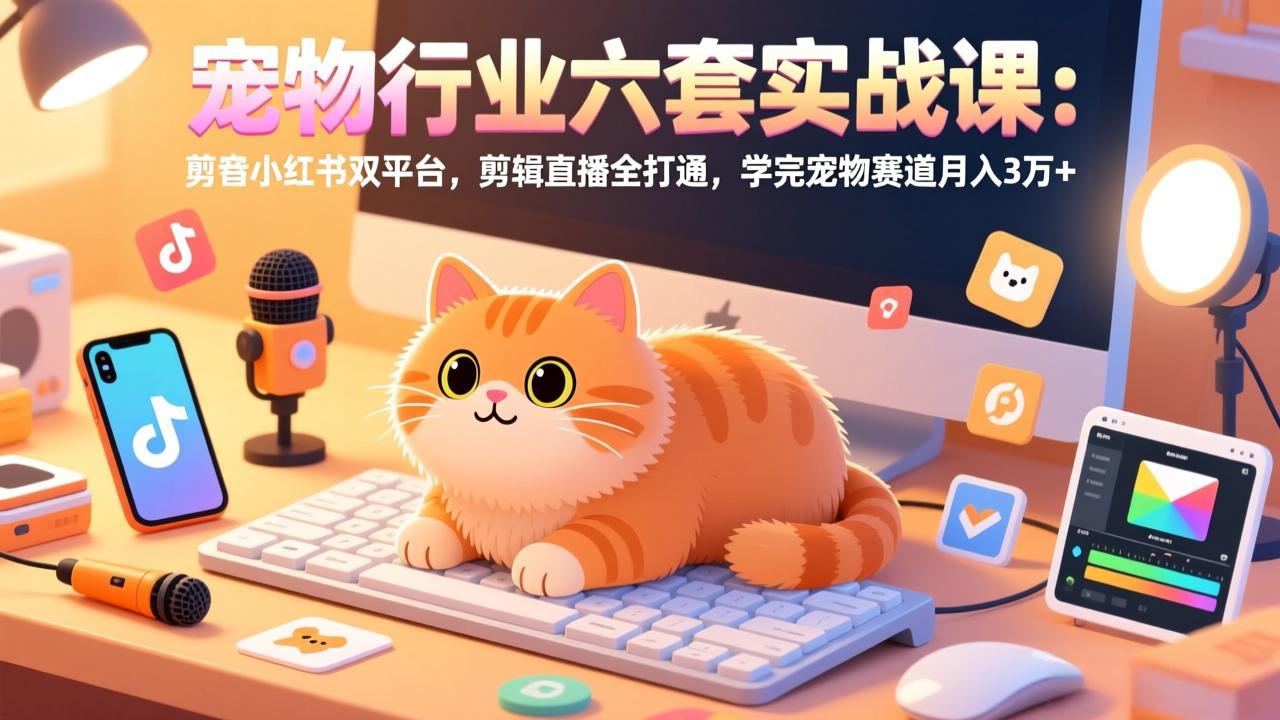 宠物行业六套实战课：抖音小红书双平台，剪辑直播全打通，学完宠物赛道月入3万+-百货大全