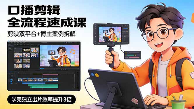 口播剪辑全流程速成课，剪映双平台+博主案例拆解，学完独立出片效率提升3倍-百货大全
