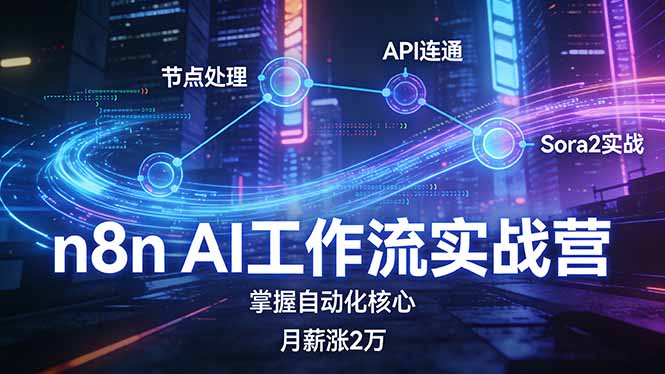 n8n AI工作流实战营，节点处理+API连通+Sora2实战，掌握自动化核心月薪涨2万-百货大全