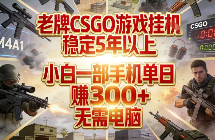 老牌CSGO游戏挂G，稳定5年以上，小白一部手机单日賺3张+，无需电脑【揭秘】-百货大全