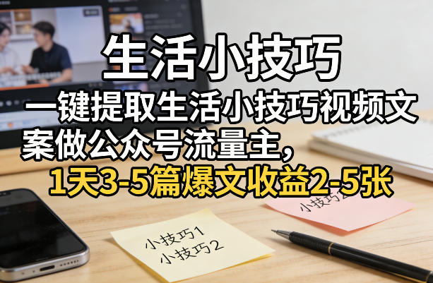 一键提取生活小技巧视频文案做公众号流量主，1天3-5篇爆文收益2-5张-百货大全