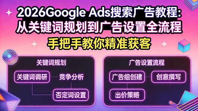 2026Google Ads搜索广告教程：从关键词规划到广告设置全流程，手把手教你精准获客-百货大全