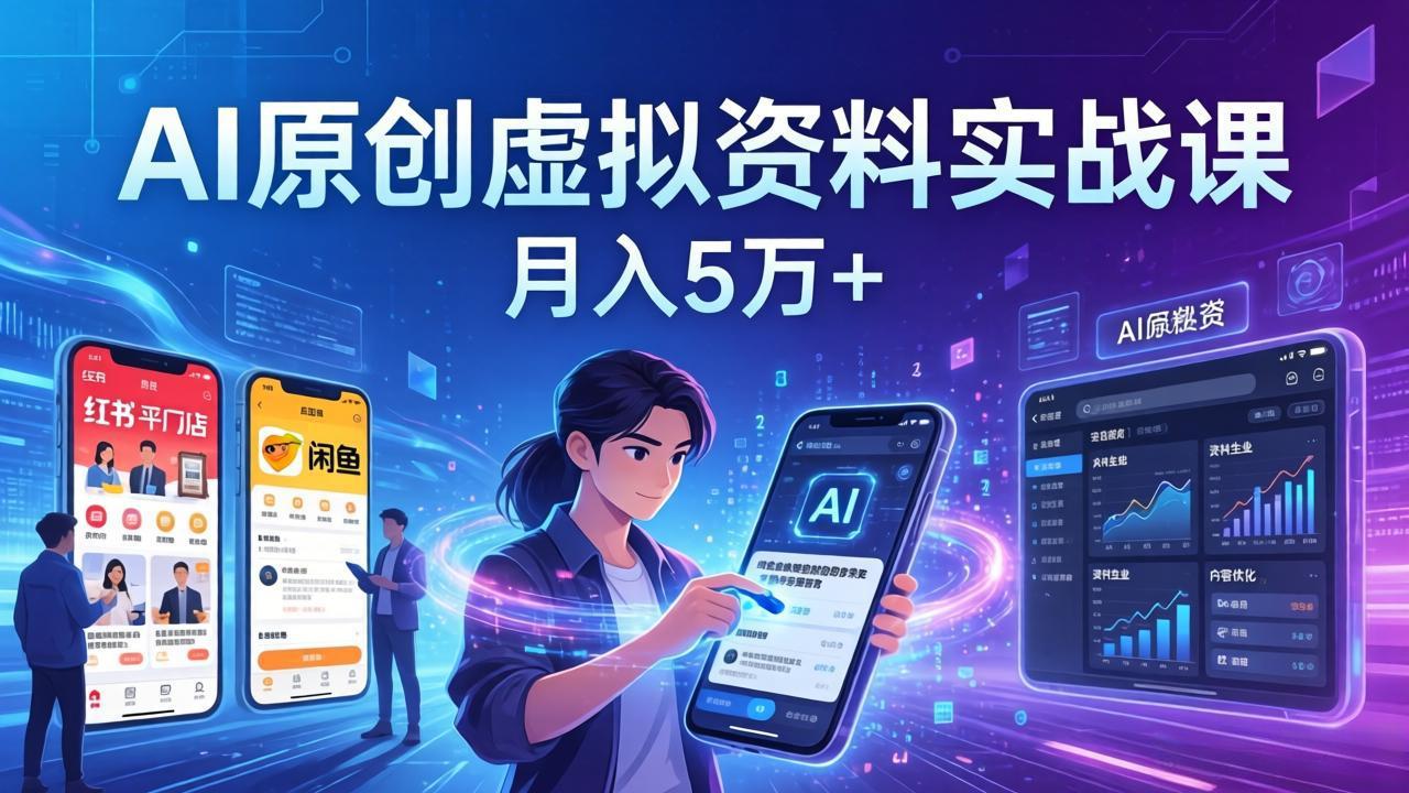 AI原创虚拟资料实战课：2026新机会，小红书闲鱼开店，普通人用AI轻松变现，月入5万+-百货大全