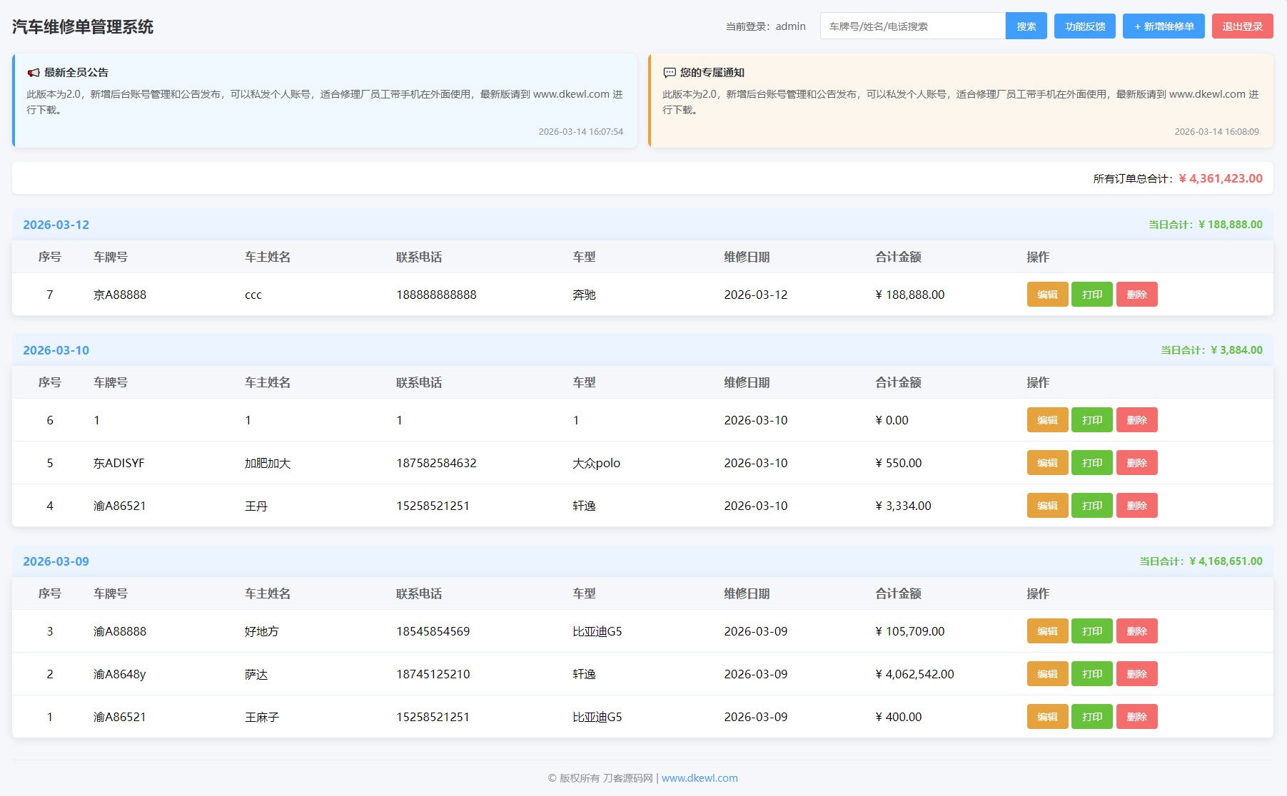 汽修单管理系统源码-百货大全
