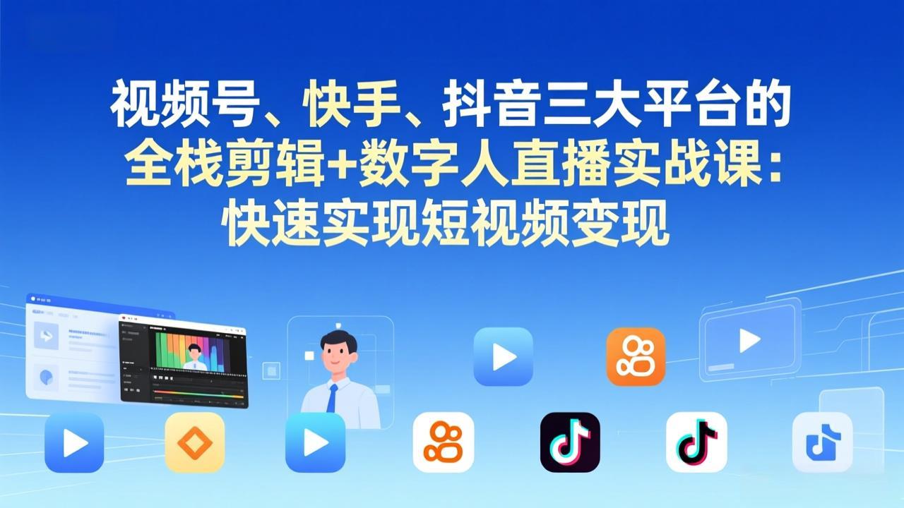 视频号+快手+抖音三大平台的全栈剪辑+数字人直播实战课-3月更新：快速实现短视频变现-百货大全