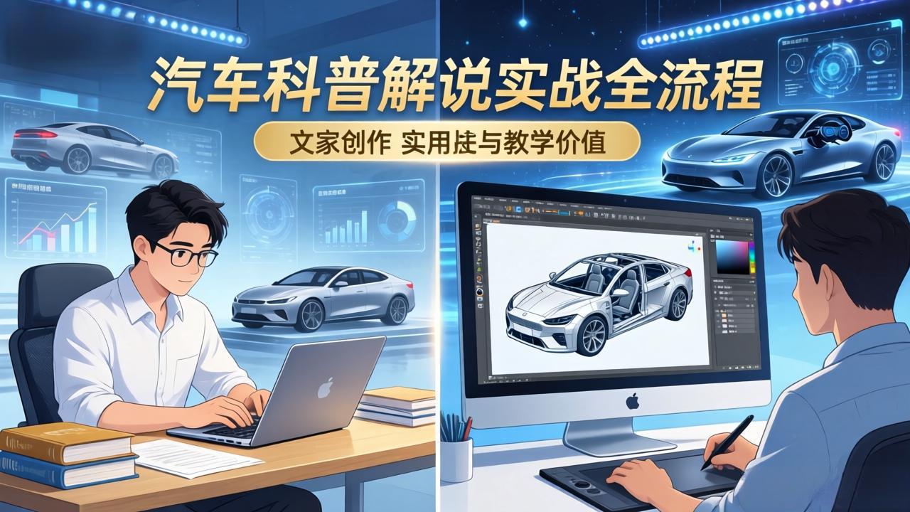抖音汽车科普解说实战：文案+动画+画面处理+去水印全流程，打造专业汽车科普视频-百货大全