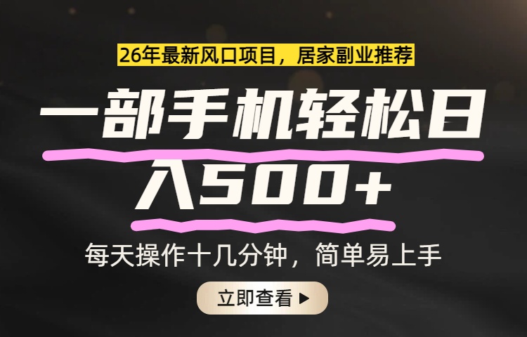 26年居家副业首选，一部手机轻松日入500+，长期稳定可做-百货大全