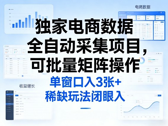 独家电商数据全自动采集项目，可批量矩阵操作，单窗口日入3张+，稀缺玩法闭眼入【揭秘】-百货大全
