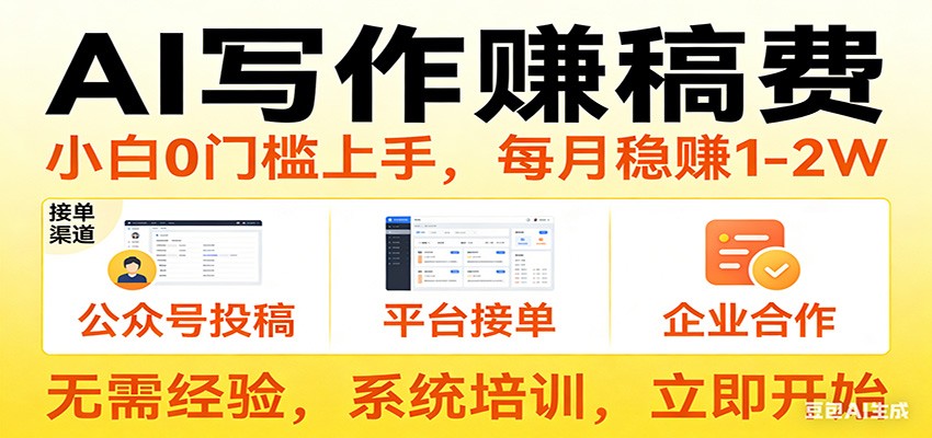 用AI写作赚稿费，提供接单渠道，每月稳赚1-2W，小白0门槛上手！-百货大全