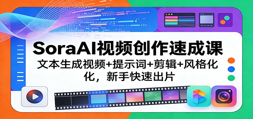 SoraAI视频创作速成课：文本生成视频+提示词+剪辑+风格化，新手快速出片-百货大全