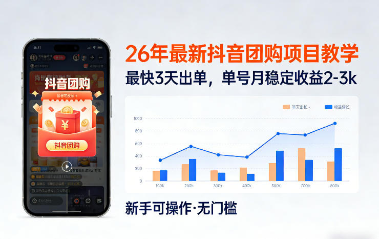 26年最新抖音团购项目教学，0门槛，最快3天出单，单号月稳定收益2-3k(更新3月19日)-百货大全