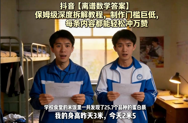 抖音【离谱数学答案】保姆级深度拆解教程，制作门槛巨低，每条内容都能轻松冲万赞，附详细步骤-百货大全