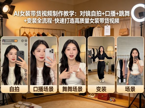 AI女装带货视频制作教学，对镜自拍、口播、跳舞、变装全流程，快速打造高质量女装带货视频-百货大全
