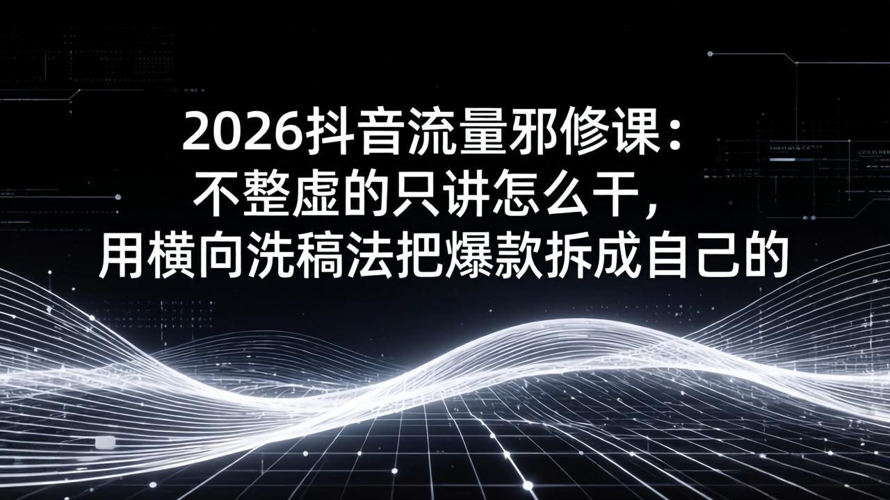 2026抖音流量邪修课：不整虚的只讲怎么干，用横向洗稿法把爆款拆成自己的-百货大全