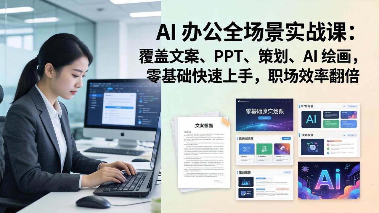 AI 办公全场景实战课：覆盖文案、PPT、策划、AI 绘画，零基础快速上手，职场效率翻倍-百货大全