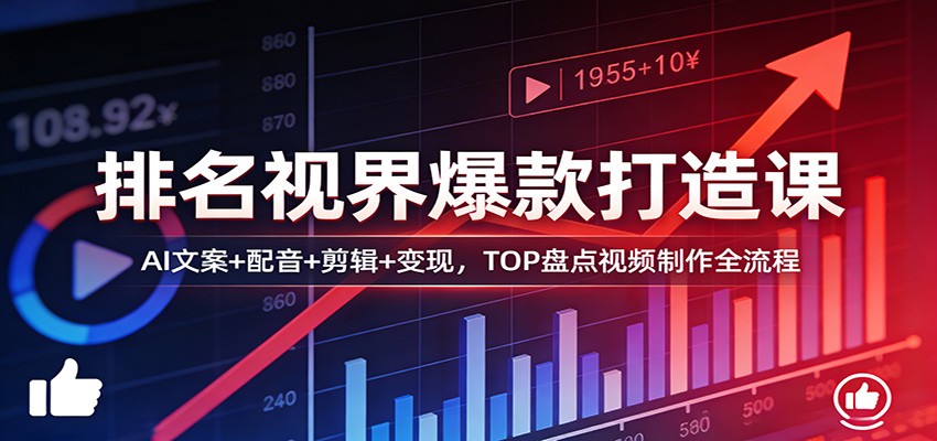 排名视界爆款打造课：AI文案+配音+剪辑+变现，TOP盘点视频制作全流程-百货大全