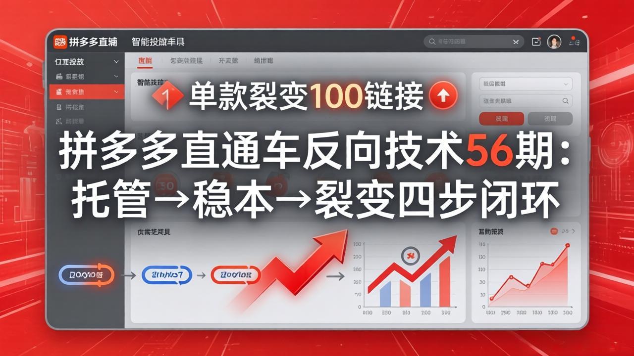 拼多多直通车反向技术56期：托管→稳本→裂变四步闭环，单款裂变100链接抢占核心流量-百货大全
