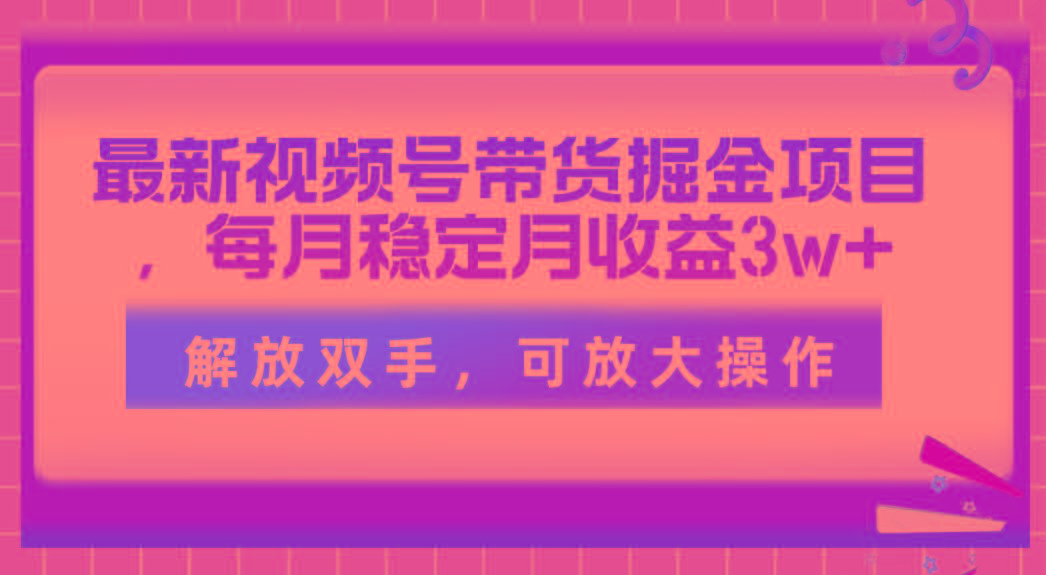 最新视频号带货掘金项目，每月稳定月收益3w+，解放双手，可放大操作-百货大全