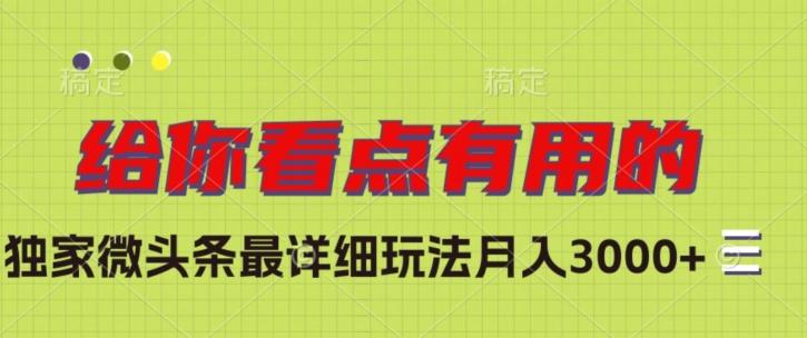 独家微头条最详细玩法，月入3000+【揭秘】-百货大全